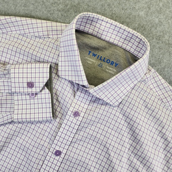 Twillory Other - Twillory Performance Shirt Men‎ 16.5 34-35 Trim Fit Lilac Plaid Long Sleeve
